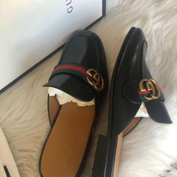 Gucci Men’s Black Leather Slip On Sandal with Web GG Logo 469891 1060 - Picture 3 of 7